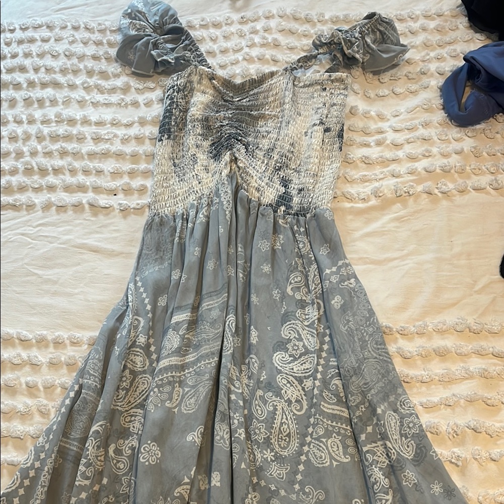 Gray Paisley Off-Shoulder Dress